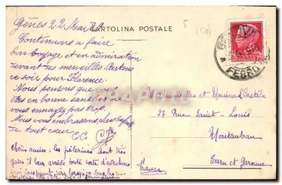 Stara pocztówka Genua Most Mila — Rewers