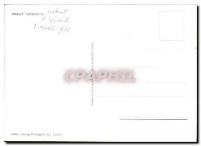 Statua del soldato e di un bambino — Altdorf — Verlag Photoglob AG, Zurigo — Verso