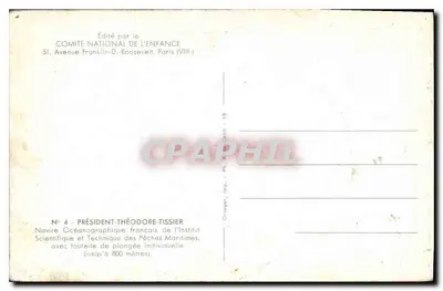 Francuski okręt oceanograficzny — Président-Théodore-Tissier — wydawca Komitet Narodowy Dla Dzieci — Rewers
