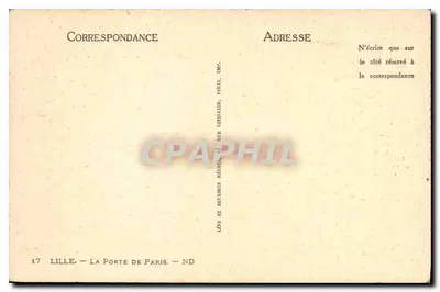 Lille — La Porte de Paris — Lévy et Neubrén Rédis, 17 rue Letellier, Paryż — Rewers