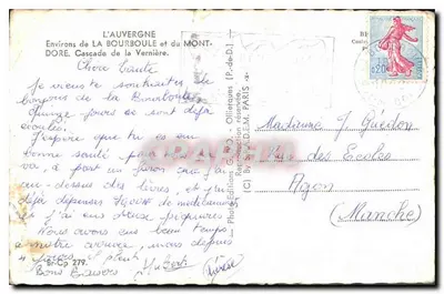 Cascade de la Vernière — Environs de La Bourboule et du Mont-Dore — Gd'O — Verso