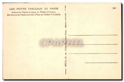 Avenida da Ópera e praça do Teatro-Français — Paris — editor MONA, n° 50 — Verso