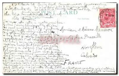 Fairy Glen, Penmaenmawr — paisagem florestal com pequeno ponte metálica — texto impresso em baixo — Verso