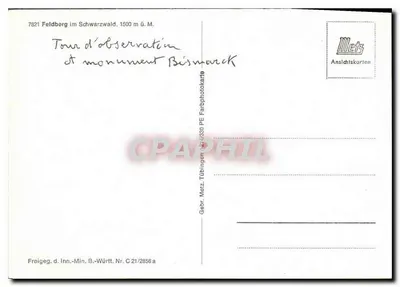 Feldberg no Schwarzwald — Torre de observação e monumento Bismarck — Mez — Verso