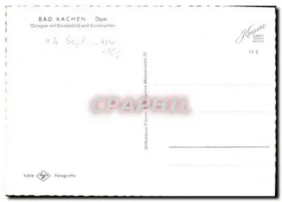 Bad Aachen - Dom — Octógono com imagem de graça e lustre — editada por Wilhelmine Prämm, Bad Aachen — Verso
