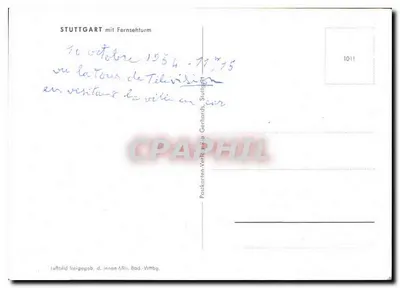Stuttgart — widok Wieży Telewizyjnej — wydawca Luftbildfreigab d. Innen-Min. Bad.-Württbg. n° 1011 — Rewers