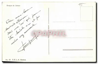 Barco do Léman — pintura de G. Djakeli — edição C.E.L.A. Genève, n°63 — Verso
