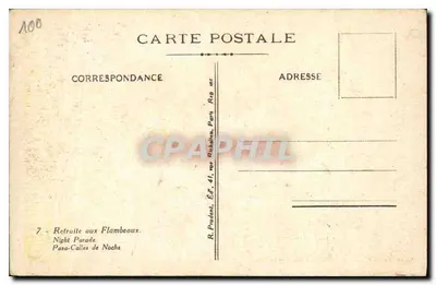 Nachtwandeling — nachtscène met muzikanten en dragers van fakkels — tekening van Ch. Boirault — Achterkant