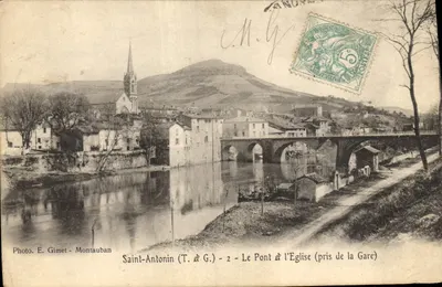 Saint-Antonin (T. & G.) - O Ponte & a Igreja (tomada da Estação) - Foto. E. Gimet - Montauban