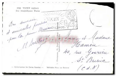 Vichy — Ses magnifiques Parcs — Éditeur Elcée, n° 2786 — Verso