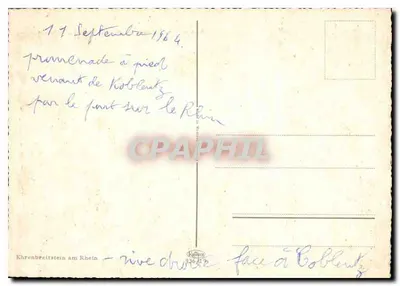 Ehrenbreitstein nad Rynem — widok z zamku i statku 'Vater Rhein' — wydawca Kedinger, nr 336/19 — Rewers