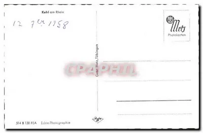 Kehl am Rhein — widok panoramiczny z mostem i kościołem — Gabr. Metz, Tübingen — Rewers