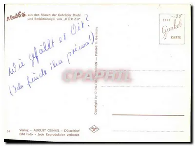Tema: O velho ladrão de caça — texto impresso embaixo: 'Du alter Wilddieb' — editor: August Gunkel, Düsseldorf — Verso