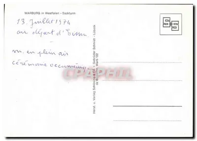 Warburg in Westfalen — Sackturm — editor Herst. u. Verlag Schöning & Cie — Verso