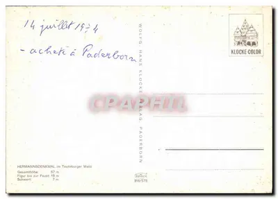 Hermannsdenkmal — Denkmal für Hermann der Jäger — Verlag Klocke-Color, Nr. 916/575 — Rückseite