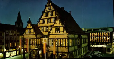 Paderborn — Renaissance-Rathaus und Kammerspiele (im Hintergrund der Domtürme) — Klocke-Color, n° 1400/7