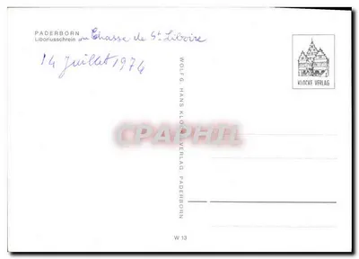 Paderborn — Liboriuschrein — editor W. Hans Klocke Verlag, n° W 13 — Verso