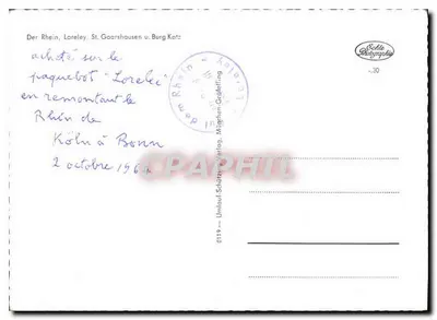 O Reno, Lorelei, St. Goarshausen e Burg Katz — Umlauf-Schützner Verlag, n° 0119 — Verso