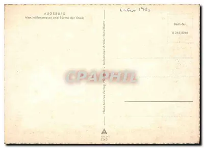 Augsburg — Maximilianstraße und Türme der Stadt — Andreas Verlag — Achterkant
