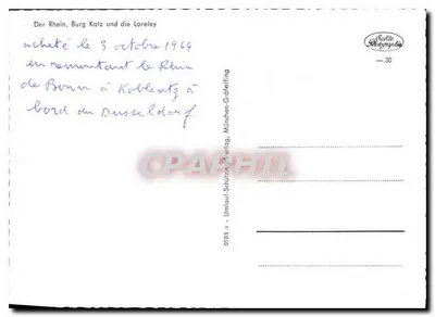 Burg Katz e a Lorelei — O rio Reno — Umlauf-Schützing Verlag, n° 0103 — Verso
