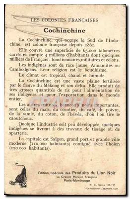Cochinchina — Colônias Francesas — Edição Especial dos Produtos do Leão Negro — Verso