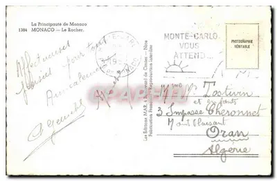 O Rocher — Mônaco — Les Éditions MAR — Verso