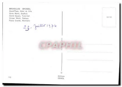 Bruxelas - Grand-Place - Hôtel de Ville — Éditions DEMOL n°112 — Verso