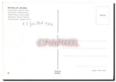 Bruxelas - Grand Place — Tapete de Flores — Edições DEMOL n°00137 — Verso