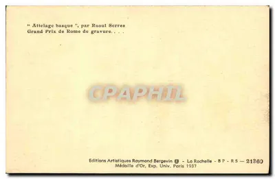 Basque carriage — Grand Prix de Rome de gravure — Raoul Serres — Rewers