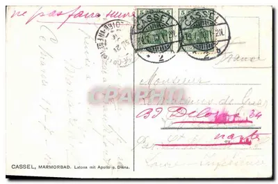 Latona z Apollonem i Dianą — Cassel, Marmorbad — wydawca Cassel — Rewers