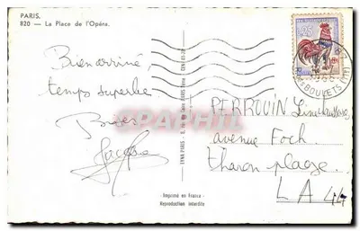 Praça da Ópera — Paris — editor HARKS, n° 820 — Verso