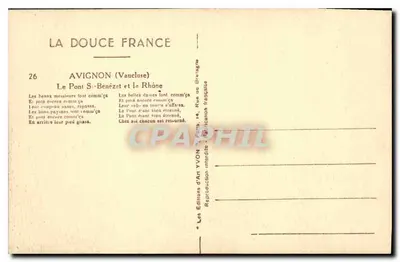 Avignon (Vaucluse) — El Puente Saint-Bénézet y el Ródano — Ediciones d'Arte YVON — Reverso