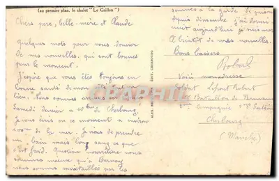 O chalé "Le Grillon" — Cherbourg — editor ALEX. BECQUIN — Verso