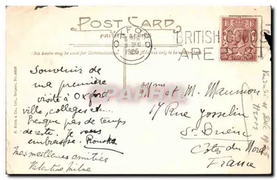 Tarjeta postal antigua Oxford Magdalen College Quad (Fondede F D 1458) — Reverso