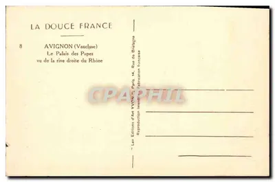 Avignon (Vaucluse) — O Palácio dos Papas visto da margem direita do Ródano — Les Éditions d'Art Yvon, Paris — Verso