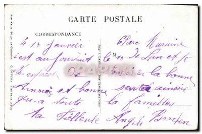 Jeanne la Lorraine na portalu katedry — Reims — Wyd. J. Dailly, Paryż — Rewers