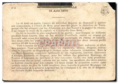 Bilhete postal antigo Batalha de Rezonville (16 de Agosto de 1870) — Verso