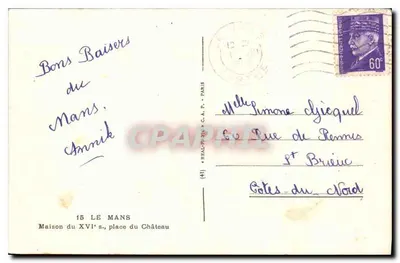 Dom z XVI wieku, plac Zamku — Le Mans — wydawca Cap — Rewers
