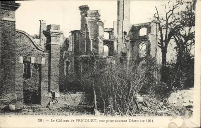 Bilhete postal antigo O Castelo de Fricourt vista tirada durante dezembro de 1914