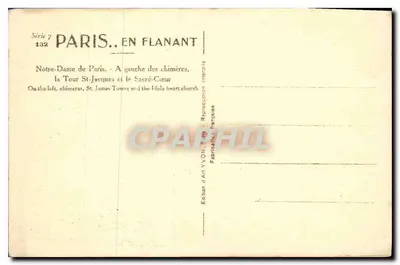 Notre-Dame w Paryżu — Po lewej strony chimery, wieża St-Jacques i Sacré-Cœur — Wydawnictwo Art YVON — Rewers