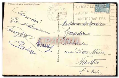Universidade e monumento Pasteur — Strasbourg — Edições de Arte J. Arnould Colinar — Verso