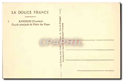 Avignon (Vaucluse) — Facha principal do Palácio dos Papas — Éditions d'Art Yvon, Paris — Verso