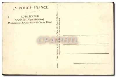 Cannes — Promenada Croisette i Hotel Carlton — Les Éditions d'Art Yvon, Paryż — Rewers