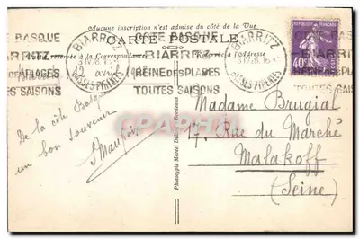 Biarritz (B.-P.) — A Grande Praia — M. D. — n° 929 — Verso