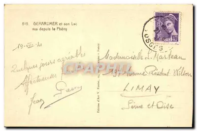 Gérardmer i jego jezioro widziane z Phény — Wydawnictwo Sztuki V. Roder, Nancy, nr 515 — Rewers