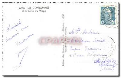Cigogne — Les Contamines i dach Miage — Wydawnictwo « La Cigogne » — Rewers
