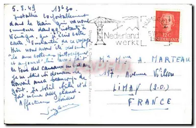 Amsterdam, Dam met Kon. Paleis — widok pałacu królewskiego i kościoła — wydawca nieznany — Rewers