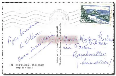 Praia de Plaisance — Ilha de Oléron — Edição ARJAC — Verso