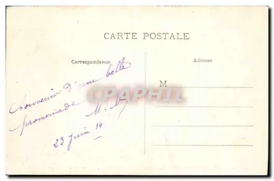 Châteauneuf-les-Bains — Widok panoramiczny zamku i mostu nad Sioule — Wydawnictwo Édouard Goury, Auvergne — Rewers