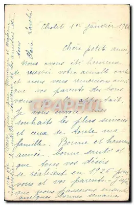 Vista de porto com barcos a vela — Cartão de boas-vindas para o ano de 1926 — Editor não visível — Verso
